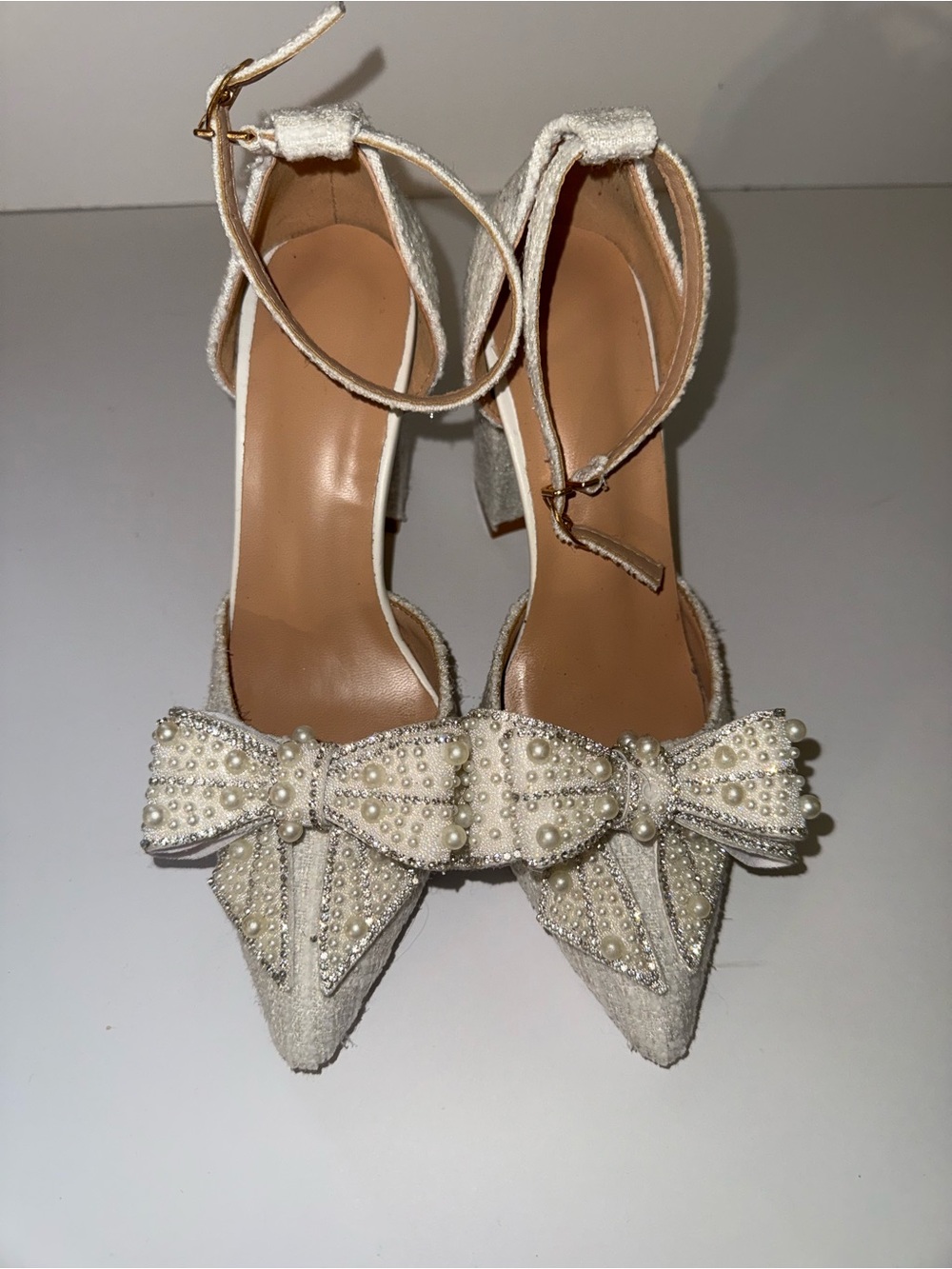 Women’s White Pearl Chunky Heels